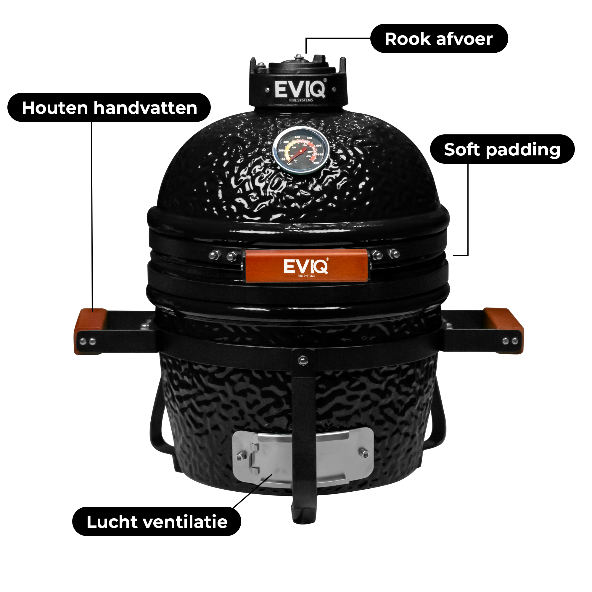 Barbecue au charbon de bois EVIQ BBQ Kamado 13" Grillmaster en céramique noire