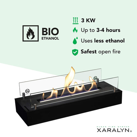 Brûleur bioéthanol Xaralyn L avec profil intégré Revêtement en poudre noire