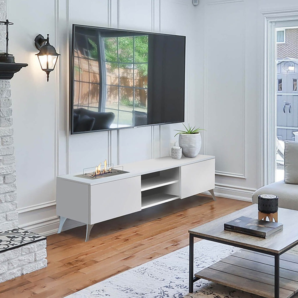 Meuble TV Xaralyn Elin avec cheminée au bioéthanol