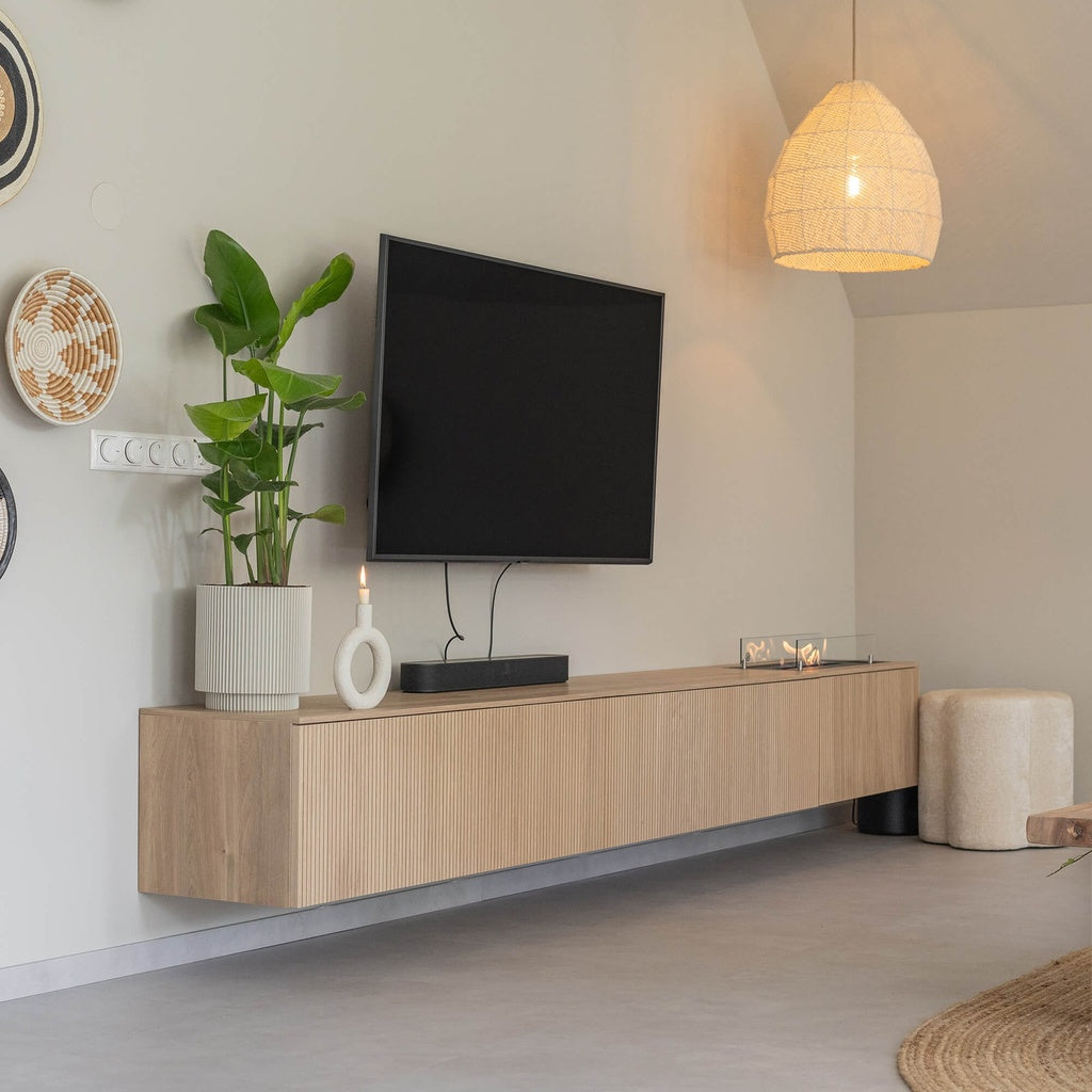 Xaralyn Jörne Meuble TV complet avec cheminée au bioéthanol