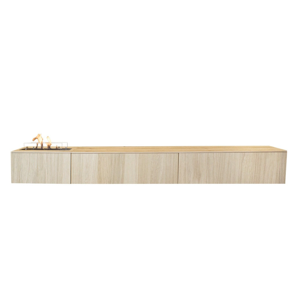 Meuble TV Xaralyn Jörne Long avec cheminée au bioéthanol