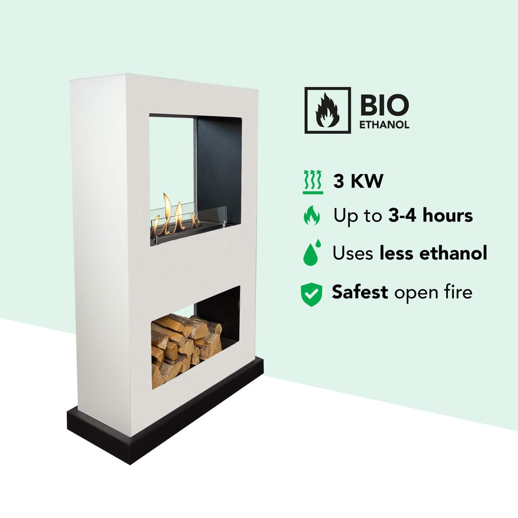 Cheminée tunnel bioéthanol mobile Xaralyn Lasize - séparateur de pièce Blanc RAL9010