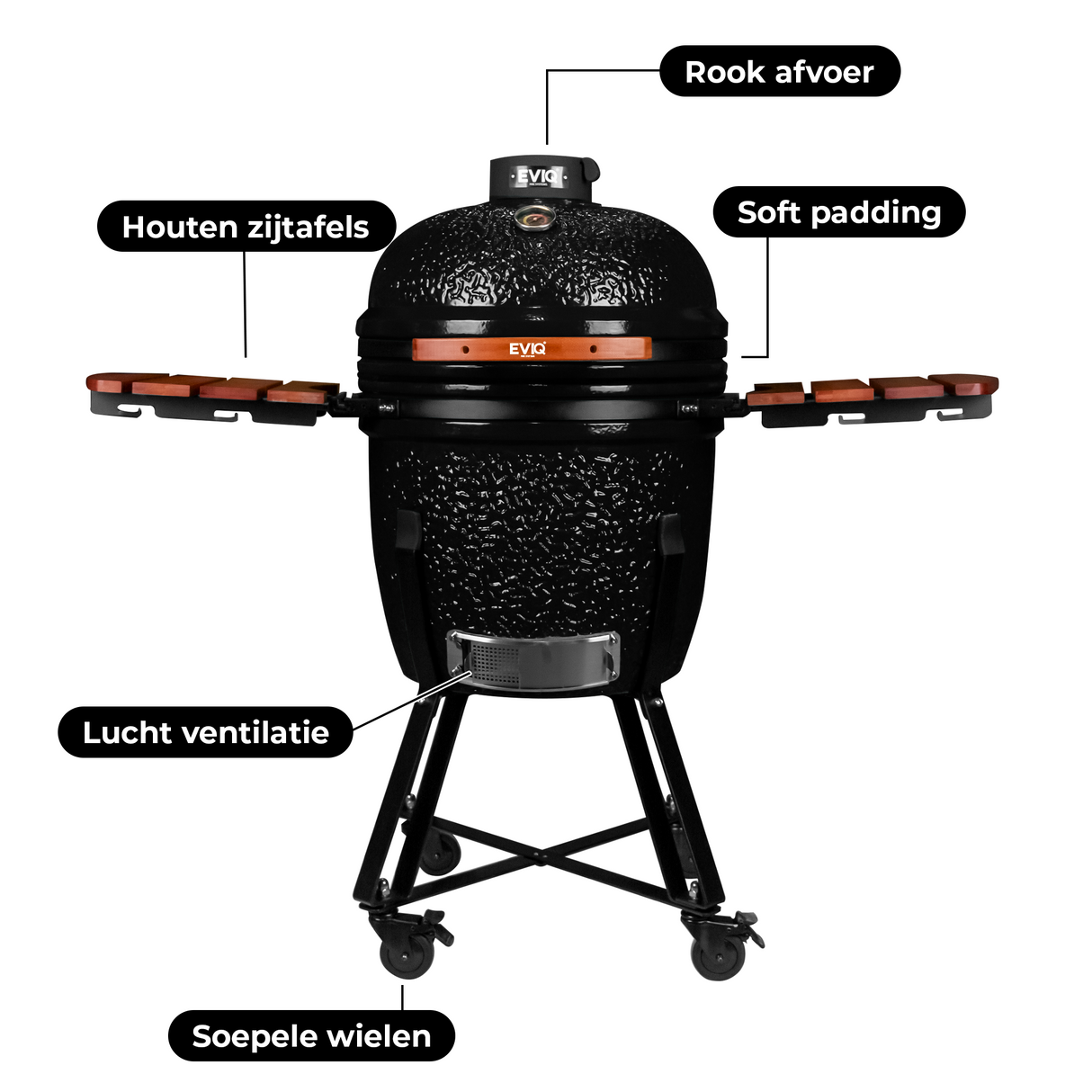 EVIQ BBQ Kamado 21" Grillmaster Houtskoolbarbecue Keramisch Zwart