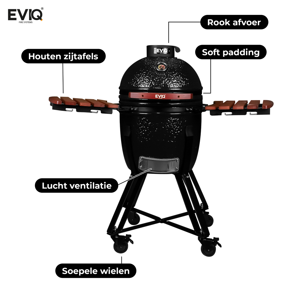 EVIQ BBQ Kamado 18" Grillmaster Houtskoolbarbecue Keramisch Zwart