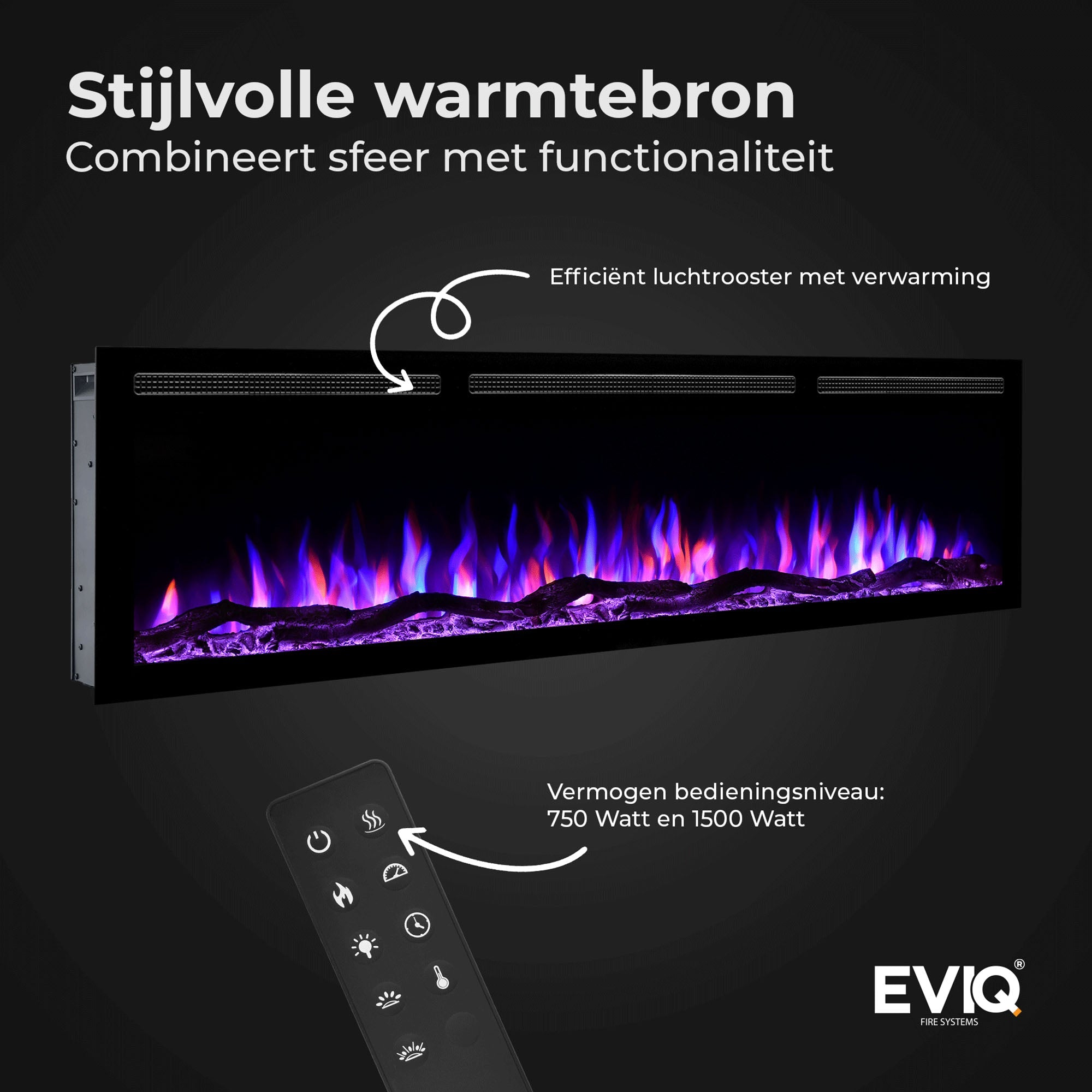 Cheminée électrique EVIQ Diamond 50″ pouces – 128 cm