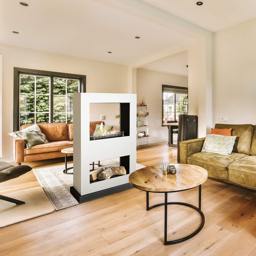 Cheminée tunnel bioéthanol mobile Xaralyn Lasize - séparateur de pièce Blanc RAL9010