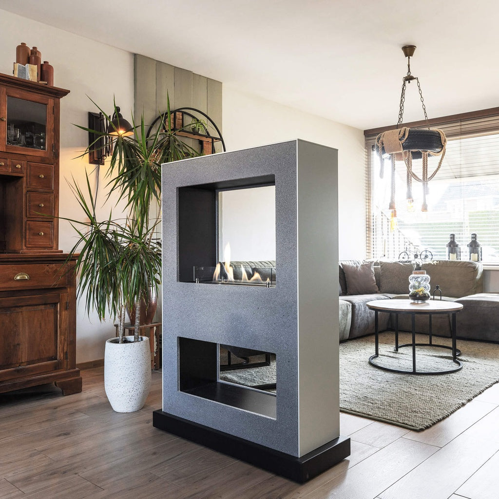 Cheminée tunnel bioéthanol mobile Xaralyn Lasize - séparateur de pièce Aspect béton